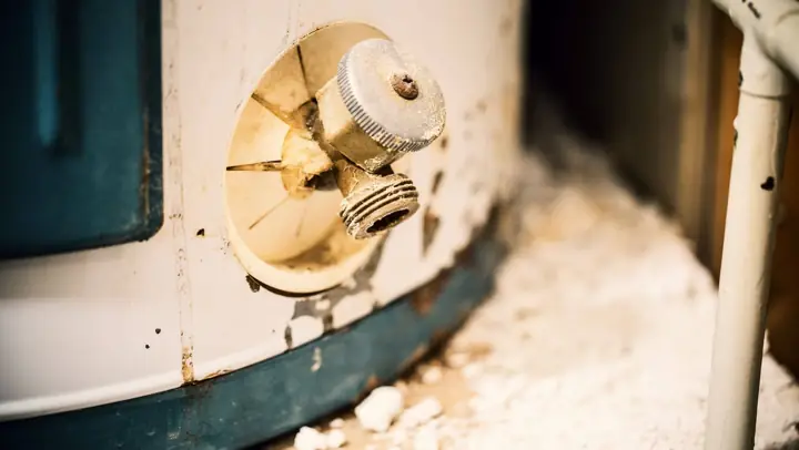 Close up of corrosion and rust on an old water heater that needs replacement