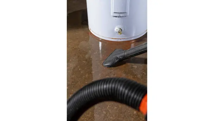 Water pooled on the floor from a plumbing leak